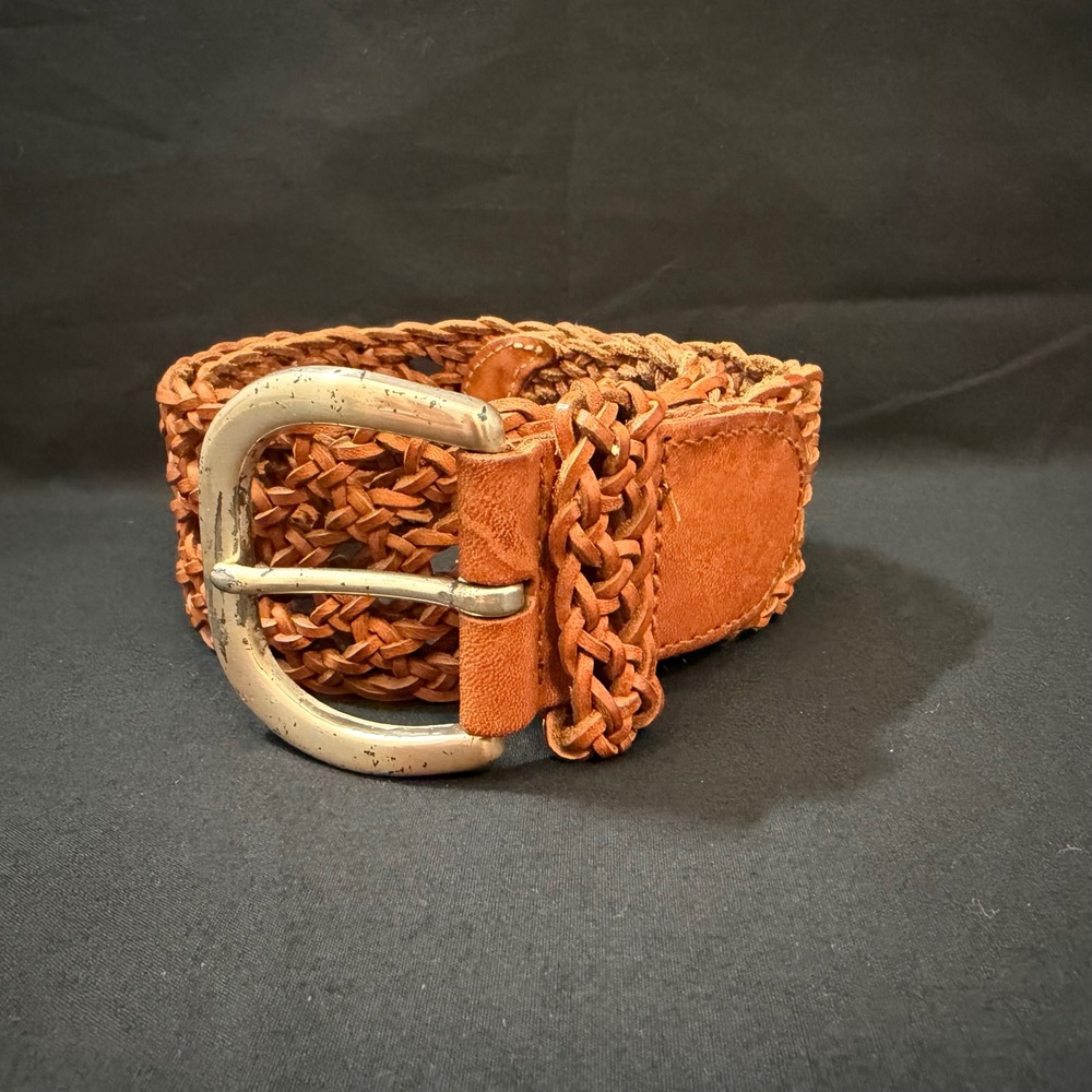 Boho-Chic Western 90s Y2K Cottagecore Vtg Fossil Braided Tan Leather Belt Small‎